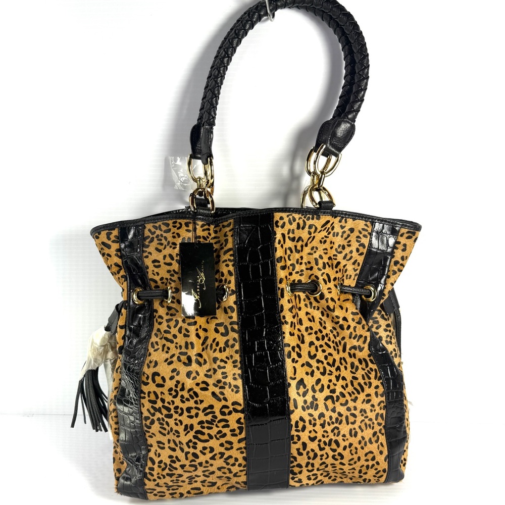 Isabella Adams Leopard Print Tote Bag with Black Accents